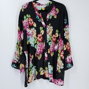 Spense dark Floral Button Front Blouse Womens sz 3X cottagecore boho office